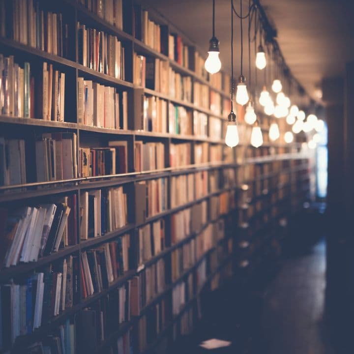 Long shelves in a library
